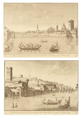 Coppia di stampe raffiguranti vedute di Firenze, cm. 35x50.