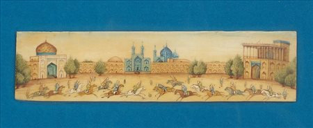 Scuola persiana dei primi anni del XX secolo, "Giocatori di Polo", placca...