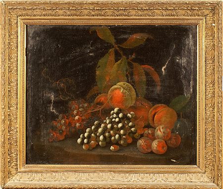 Scuola francese del XIX secolo, "Natura morta di frutta", olio su tela, cm....