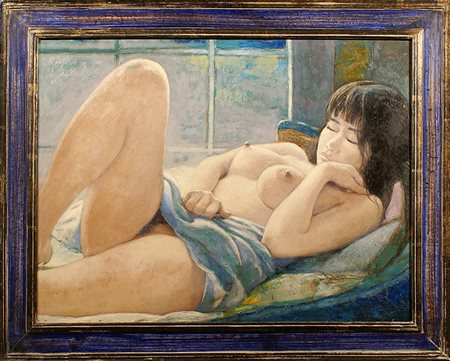 Riccardo Chirici (Livorno 1959), "Ragazza che dorme", olio su masonite, cm....