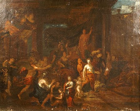 Seguace di Cornelis Van Poelenburgh (1585 - 1667), "Scena mitologica", olio...