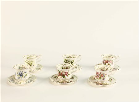 Servizio da caffè in porcellana Royal Albert, dipinto in policromia a motivo...