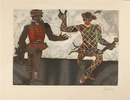 Franco Gentilini (Faenza 1909 - Roma 1981), "Maschere", litografia a colori,...