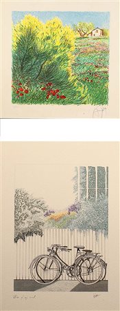 Lotto composto da una stampa e una litografia, soggetti, autori e misure...