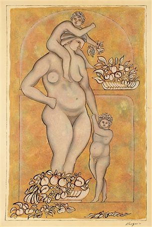 Roberto Almagno (Aquino 1954), "senza titolo", tempera a china su cartoncino,...