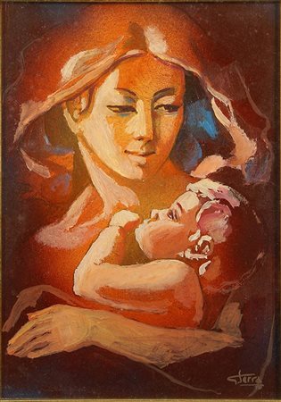Giuseppe Serra (XX secolo), "Maternità", olio su tela, cm. 35x25, firmato in...