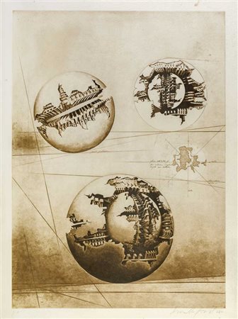 ARNALDO POMODORO (1926) Senza titolo Acquatinta, es. p.a. 78 x 56 cm 106 x...