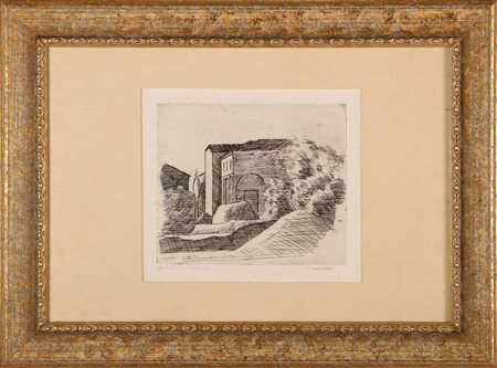 MORANDI GIORGIO (1890 - 1964) La casetta con il portico e il cipresso....