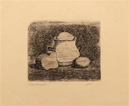MORANDI GIORGIO (1890 - 1964) Natura morta con zuccheriera, limone e pane....