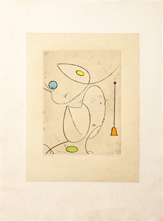 ERNST MAX (1891 - 1976) La cloche rouge. 1970. Acquaforte ritoccata a mano....