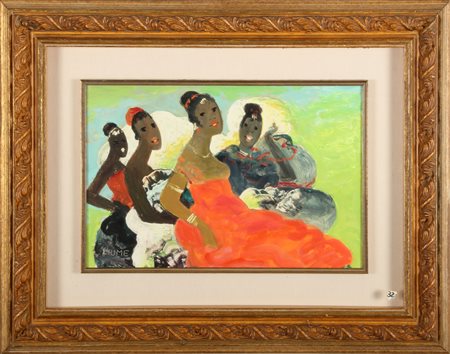 FIUME SALVATORE (1915 - 1997) Somali. Olio su masonite. Cm 45,00 x 30,00....