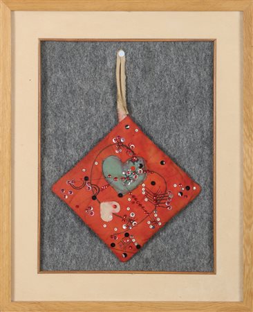 LAI MARIA (1919 - 2013) Cuori e paillettes. Tecnica mista su tela. Cm 25,00 x...