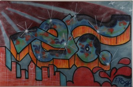 ERO (n. 1967) Senza titolo. Spray su tela. Cm 310,00 x 200,00. Firma in basso...