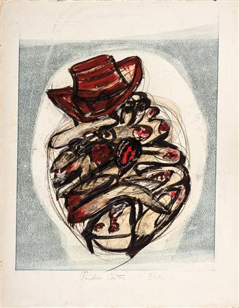 CLAUDIO COSTA 1942 - 1995 Testa Tecnica mista e collage su carta, cm. 65 x 50...