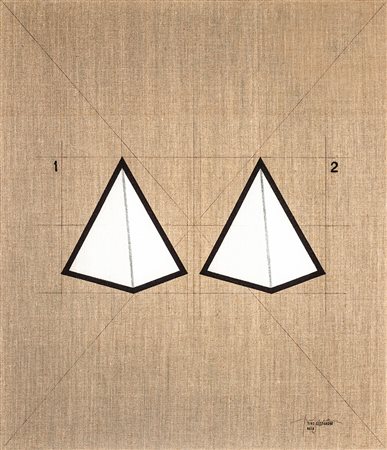 TINO STEFANONI 1937 Le piramidi, 1974 Tecnica mista su tela, cm. 70 x 60...