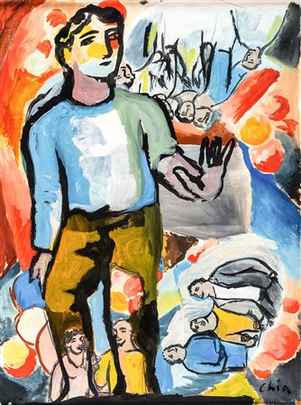 SANDRO CHIA 1946 Senza titolo Tempera su carta intelata, cm. 76 x 57 Firmato...
