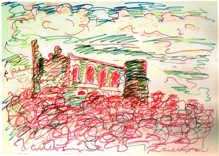 Mimmo Rotella castello san giusto pennarello su carta 33,8x48 anno 1980