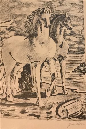 Giorgio De Chirico Cavalli P.A 34x44 provenienza galleria arte e spazio Bari