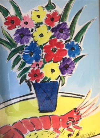 Sante Monachesi Les fleuvers avec homard olio su tela 50x70 del 1965