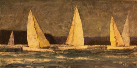 Claudio Rolfi Vele olio su tela 40x80 autentica dell'artista su foto