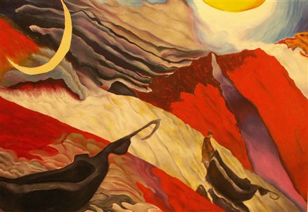 Gagliano Simonetta Una barca sul Po olio su tela 116x80 autentica...