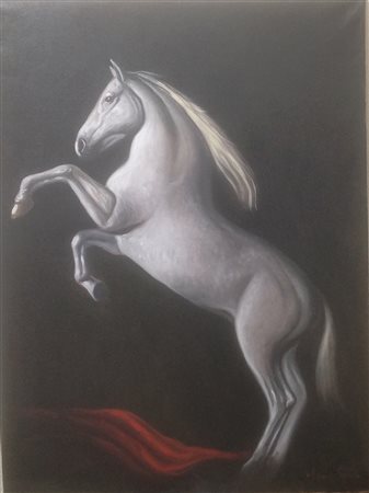 Antonio Sciacca Cavallo caravaggesco olio su tela 80x60 autentica...