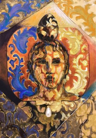 Bruno Ceccobelli Olio e collage 35x50 autentica dell'artista su foto