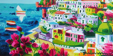 Athos Faccincani 20x40 bouganville a positano autentica dell'artista su foto