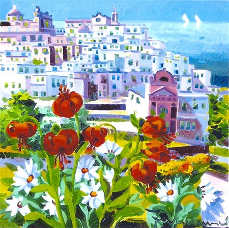 Athos Faccincani 40x40 lilium verso ostuni ed il mare autentica dell'artista...