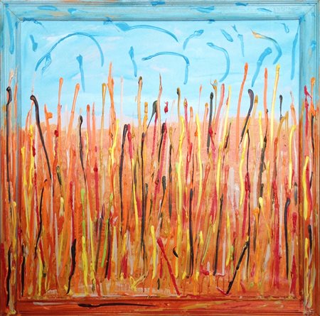 Mario Schifano 107,5x107,5 campo di pane smalto e acrilico su tela con...