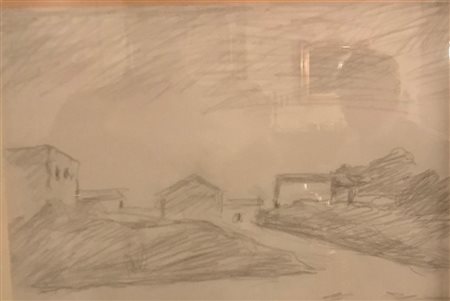 Carlo Carrà paesaggio disegno 45x30 1965 autentica del figlio Massimo carrà
