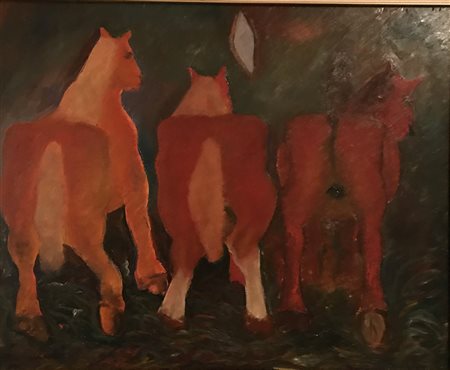 Cesetti I Cavalli olio su tela del 1931 80x65autentica sul retro con firma...