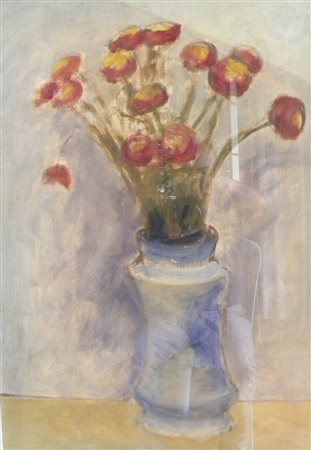 Ottone Rosai vaso con fiori di ranuncoli olio su tela 55x65 autentica notaio...