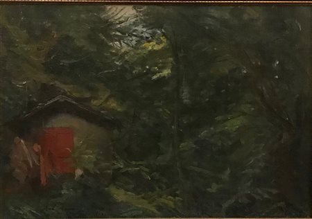Pietro Annigoni casetta nel Bosco olio su tela 30x20 autentica sul retro...