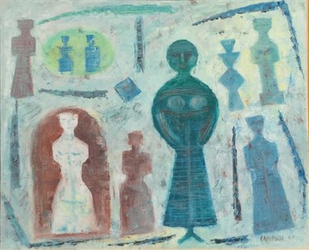 Massimo Campigli Idoli Olio su tela 1960 50x60 archivio Campigli