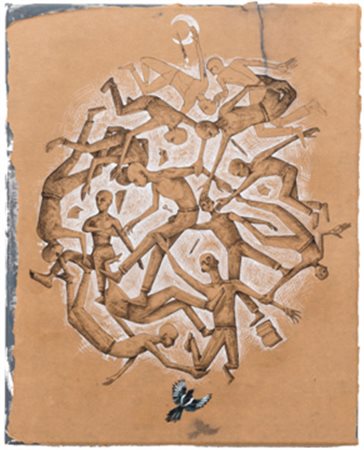 Niko D'Accolti immerso china e acrilico su carta applicata a tela 40x50 cm...