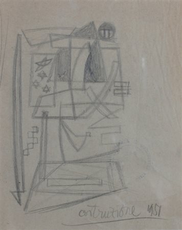 SOLDATI ATANASIO (Parma 1896 - Parma 1953) "Costruzione" 1951 Matita su carta...