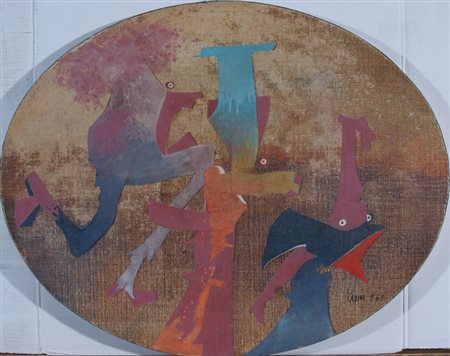 TADINI EMILIO (Milano 1929 - Milano 2002) "Piccola festa" 1965 Olio su tela,...