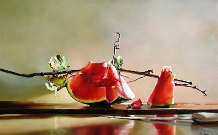 Anna Barucca 1961, Livorno (Li) - [Italia] Natura morta con anguria olio su...