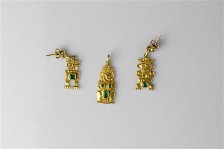 [Nessun Autore] Parure in oro giallo 18kt, gr 18.10. Smeraldi colombiani cts...