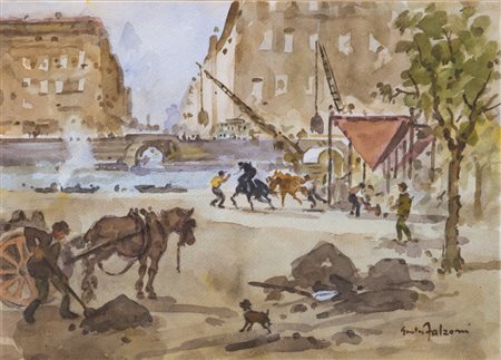 GIULIO FALZONI (1900-1978)Vecchia Milano - La DarsenaAcquerello su cartacm...