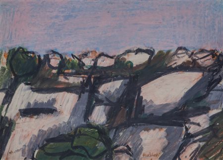 ENNIO MORLOTTI (1910-1992)Senza TitoloPastello a olio su cartacm 28,5x39Firma...