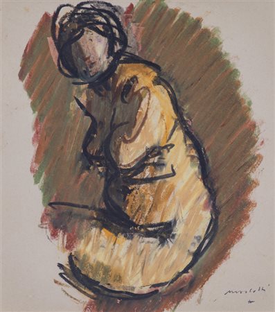 ENNIO MORLOTTI (1910-1992)NudoPastello a olio su cartacm 34x30Firma al...