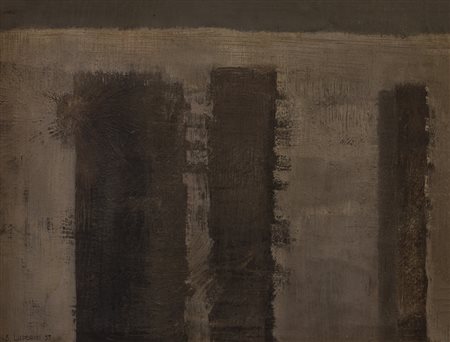 SANDRO LUPORINI (1930)Composizione, 1957Olio su tela cm 33x44Firma e...