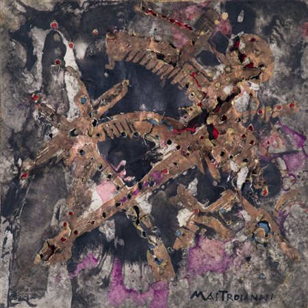 UMBERTO MASTROIANNI (1910-1998)Plastico colorato "figure"Tecnica mista su...