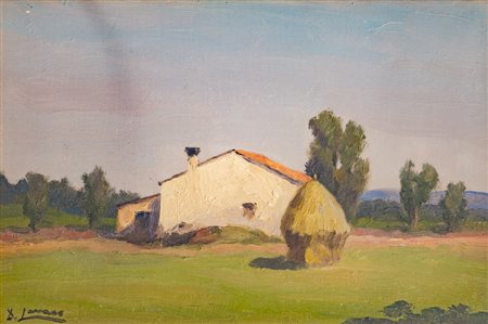 DINO LANARO (1909-1998)Piccola fattoria, 1983Olio su telacm 20x30Firma al...