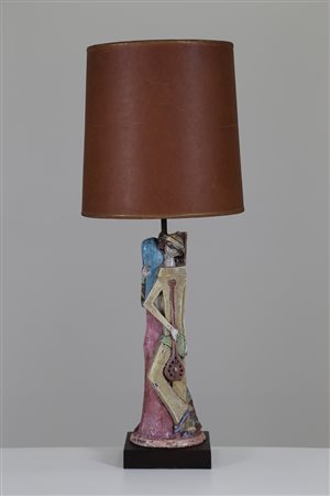 MANIFATTURA ITALIANA Lampada da tavolo in ceramica, con base in legno. M....