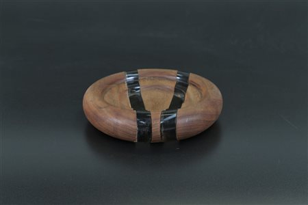 CECCHI MARZIO Posacenere in teak e cristallo, anni 60. Firma alla base. -. Cm...