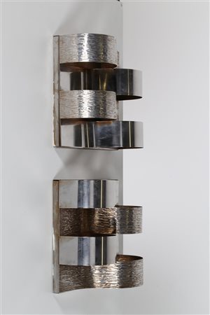 REGGIANI GOFFREDO Coppia di lampade da parete in metallo argentato, per...