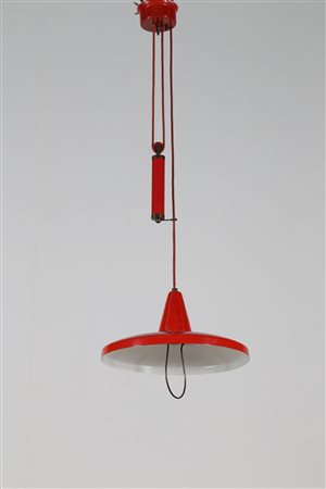 MANIFATTURA ITALIANA Lampadario saliscendi in metallo laccato e ottone, anni...